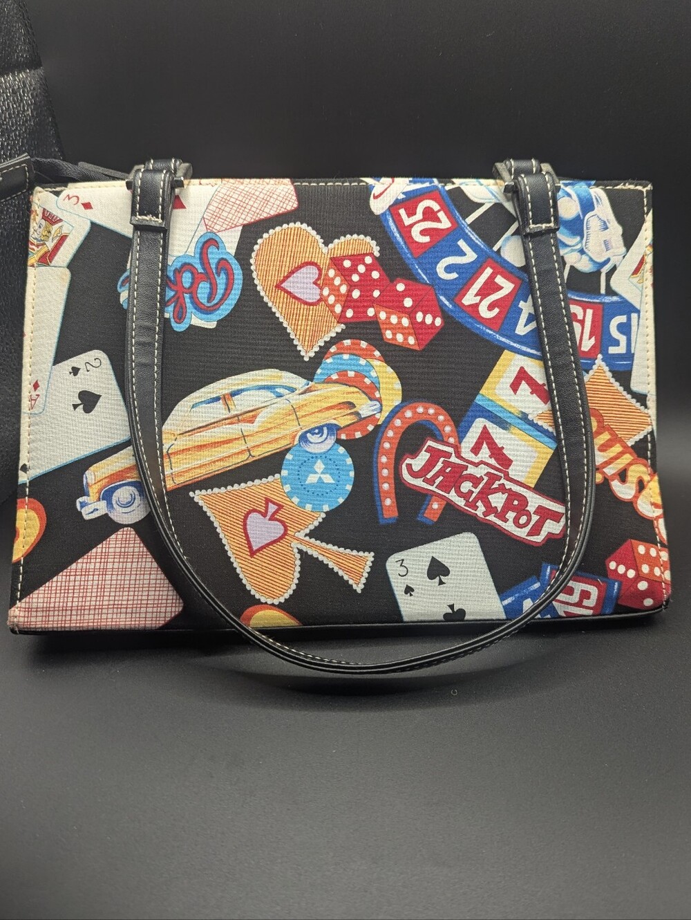 Casino Theme Graphic │ Double Black Handle Satchel Purse │Zipper │Vegas │Novelty